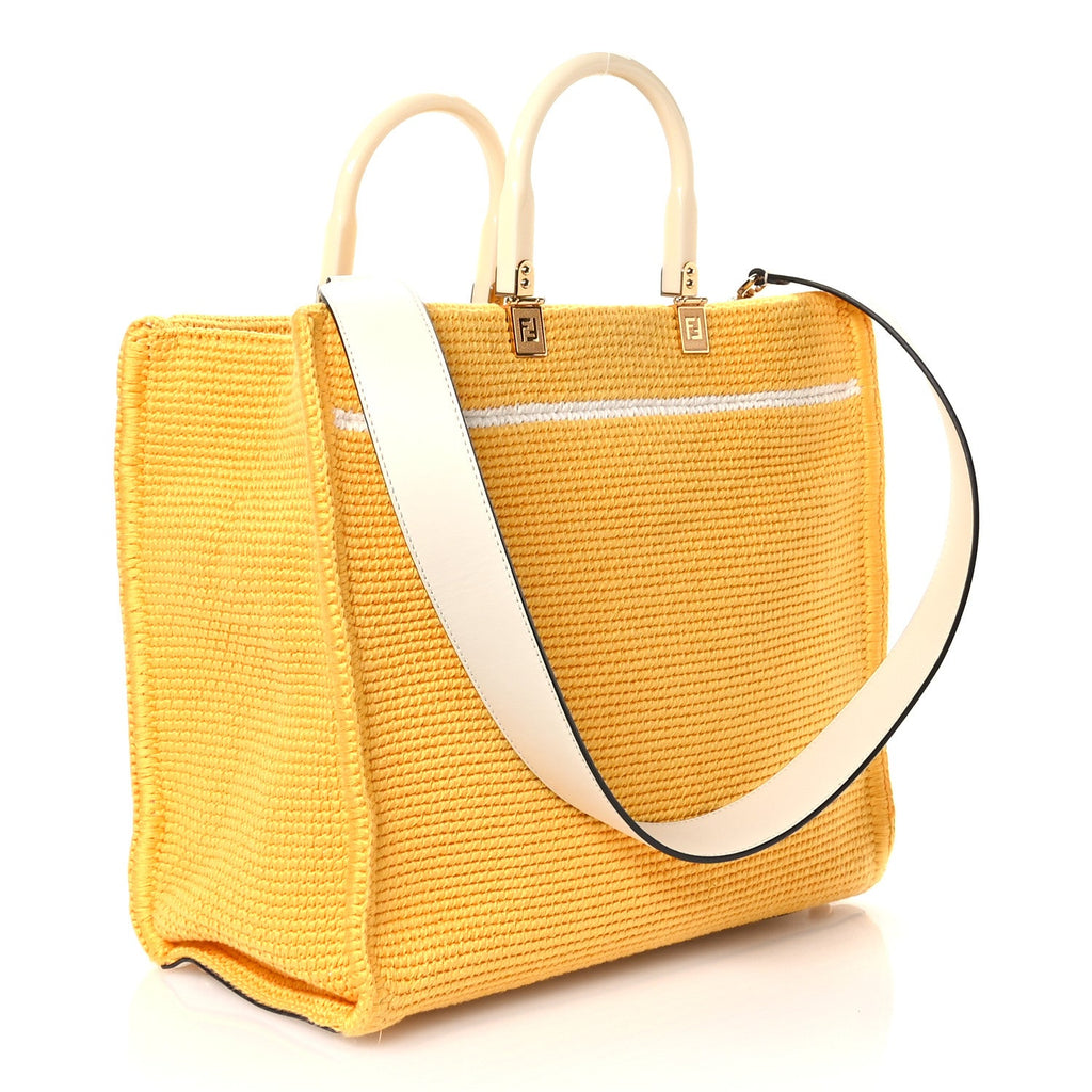 Crochet Vitello King Logo Plexiglass Medium Fendi Sunshine Shopper Tote Mimosa Panna