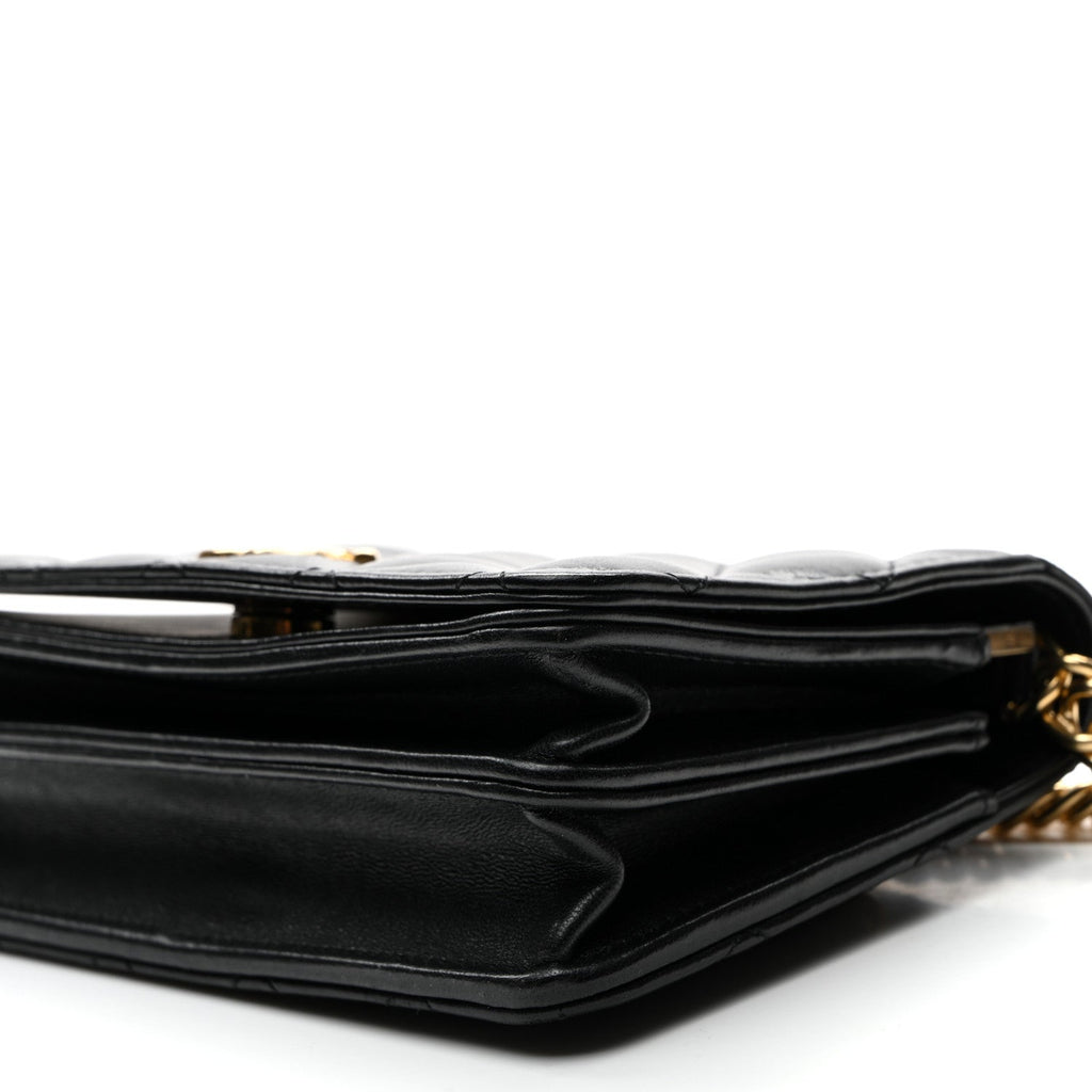 Lambskin Quilted Enamel Logo Chain WOC Black