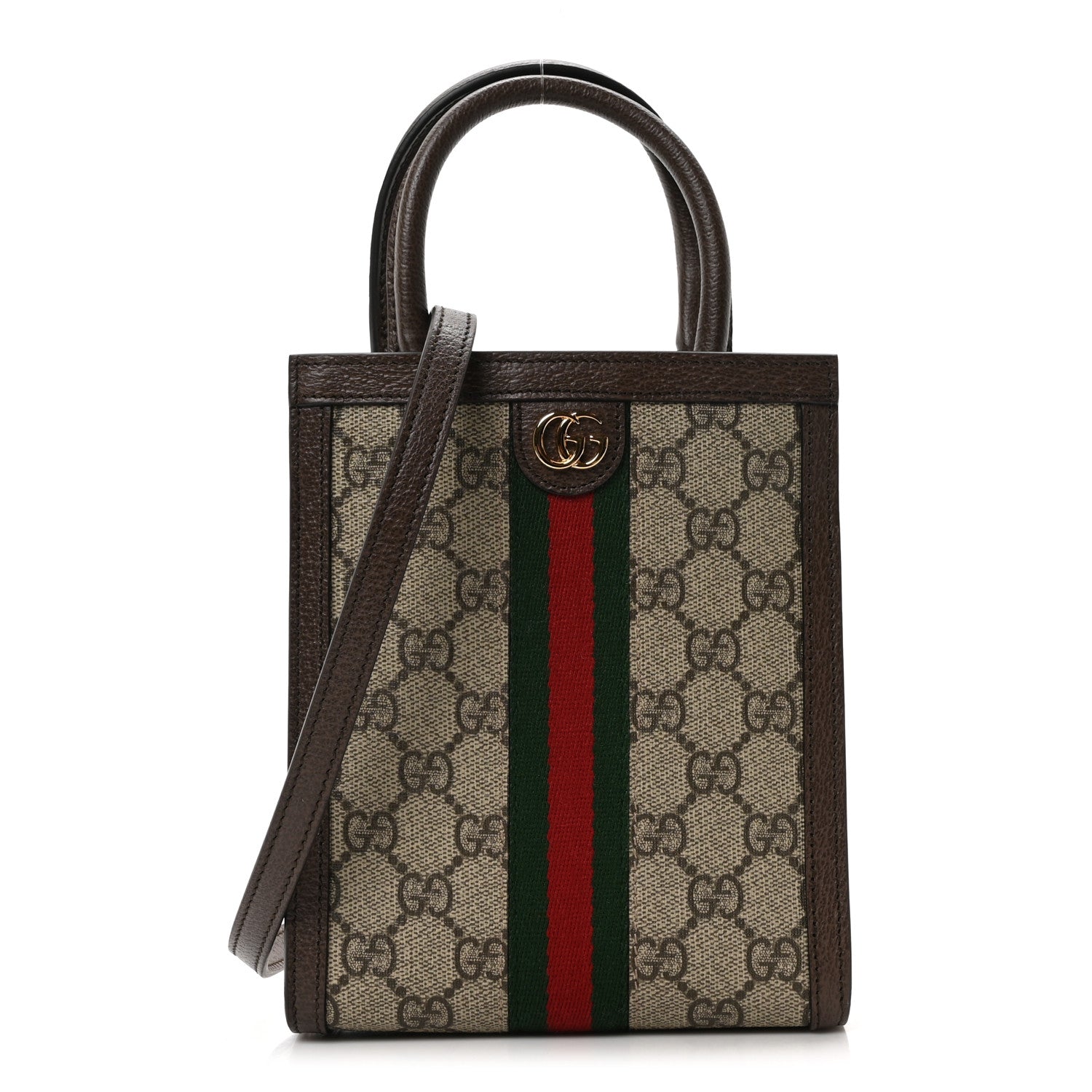 GG Supreme Monogram Textured Dollar Calfskin Web Super Mini Ophidia Mini Tote Bag Beige Ebony New Acero