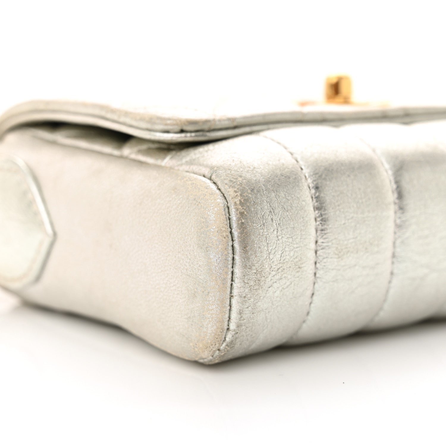 Metallic Goatskin Quilted Square Flap Shoulder Bag Silver