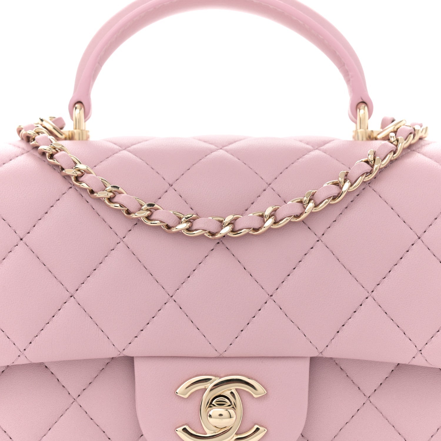 Lambskin Quilted Mini Top Handle Rectangular Flap Light Pink