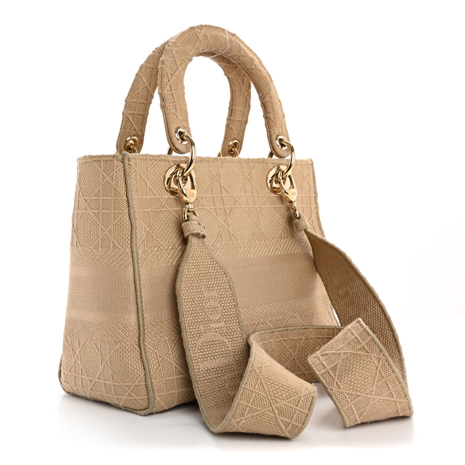 Canvas Embroidered Medium Lady D-Lite Beige