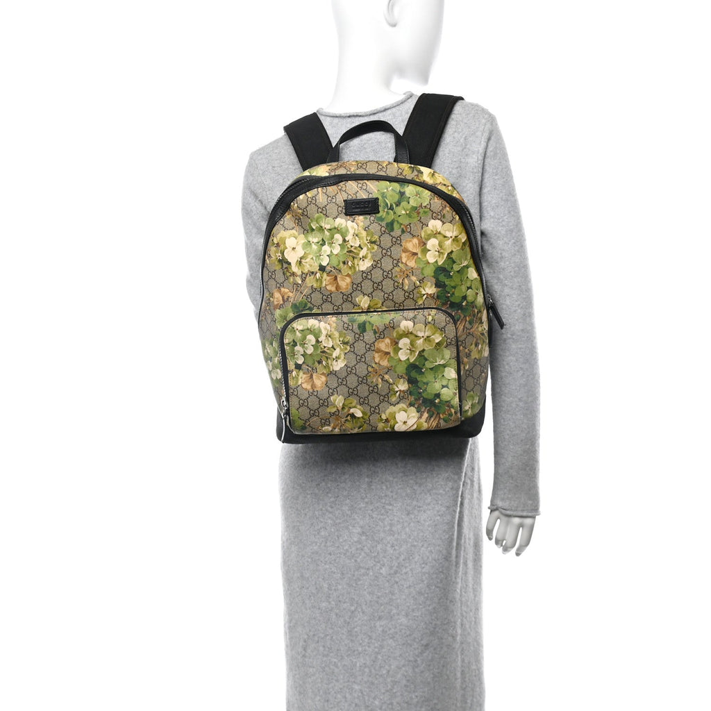 GG Supreme Monogram Blooms Medium Day Backpack Beige New Military Black