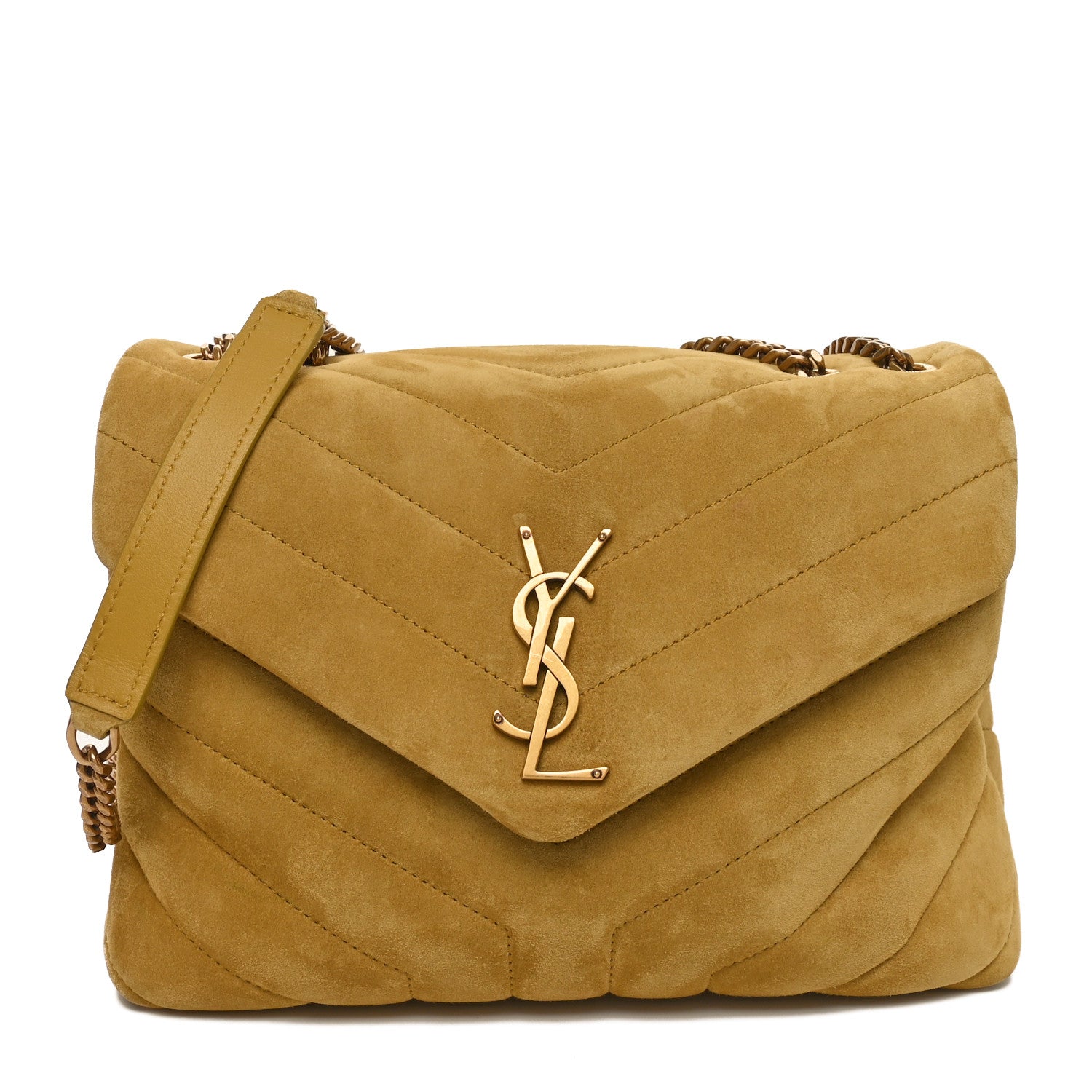 Suede Y Quilted Monogram Small Loulou Shoulder Bag Chartreuse