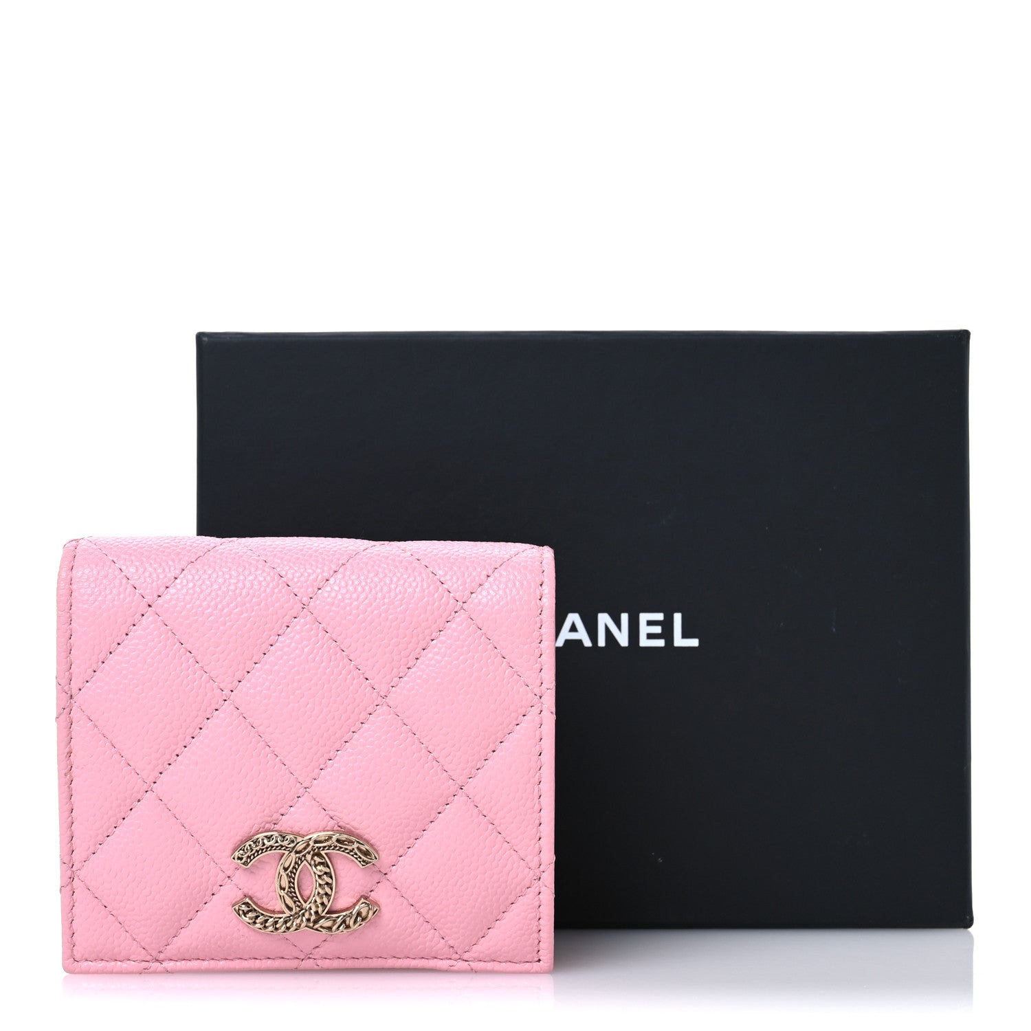 Caviar Quilted Multi Chain CC Compact Bifold Wallet Pink