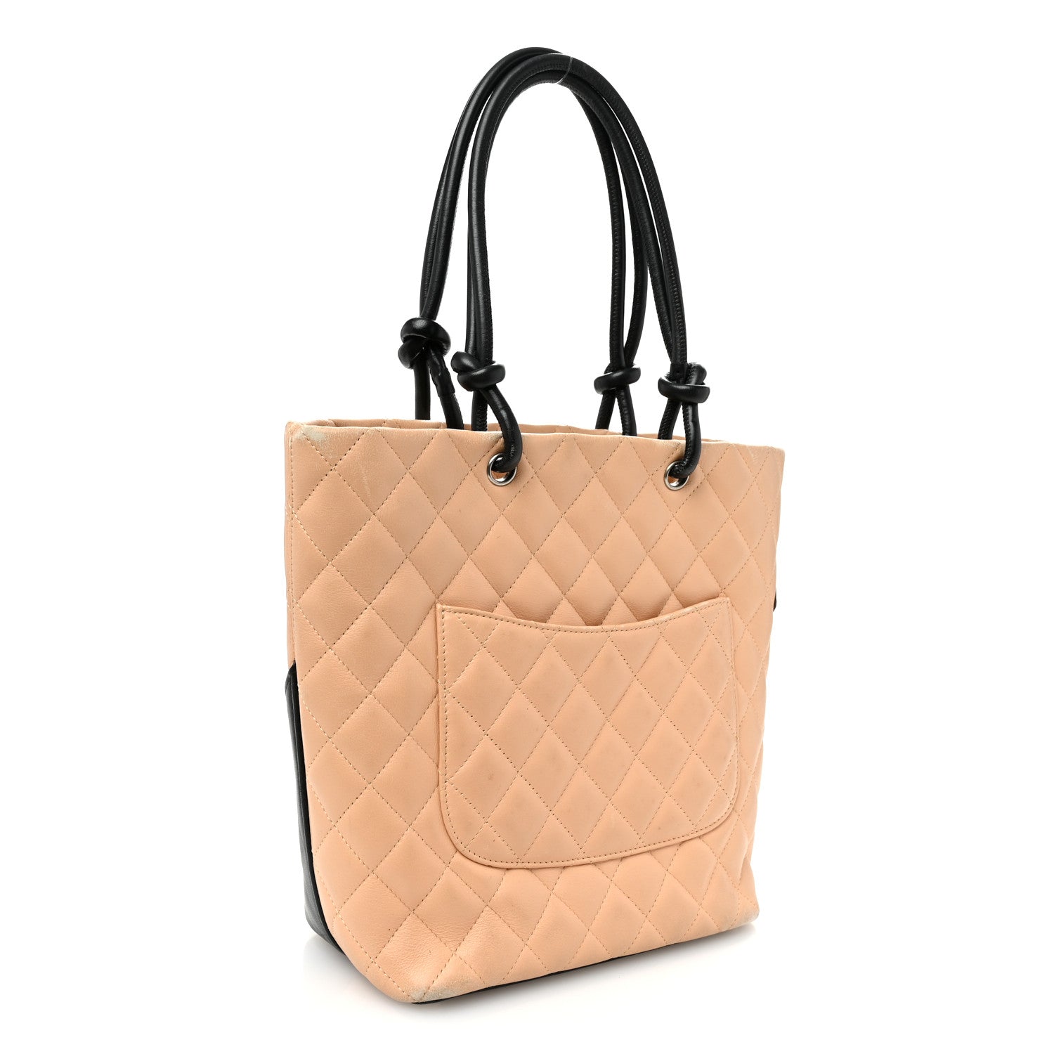 Calfskin Quilted Medium Cambon Tote Beige Black