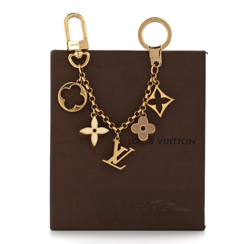 Brass Enamel Fleur De Monogram Bag Charm Chain Gold