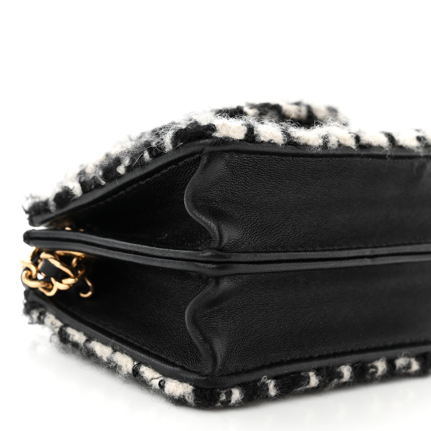 Tweed Houndstooth Quilted Mini Accordion Clutch With Chain White Black