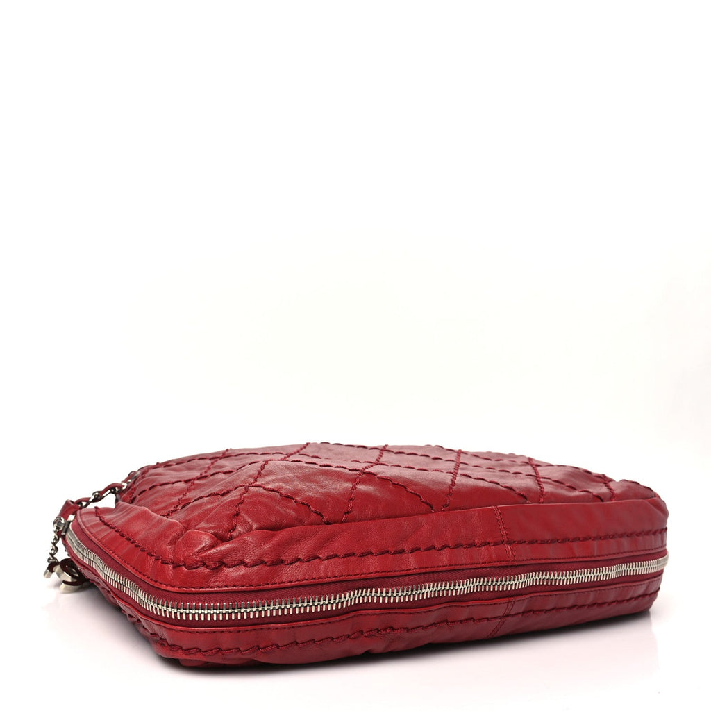Lambskin Stitched Expandable Tote Red