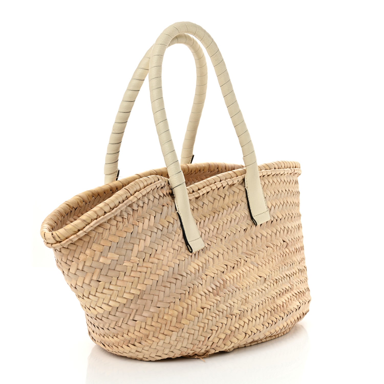 Raffia Grain Calfskin Medium Marcie Basket White