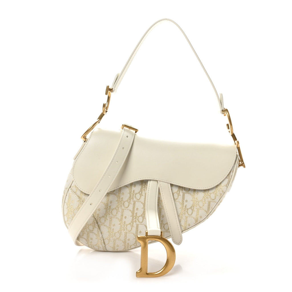 Oblique Smooth Calfskin Saddle Bag With Strap Latte