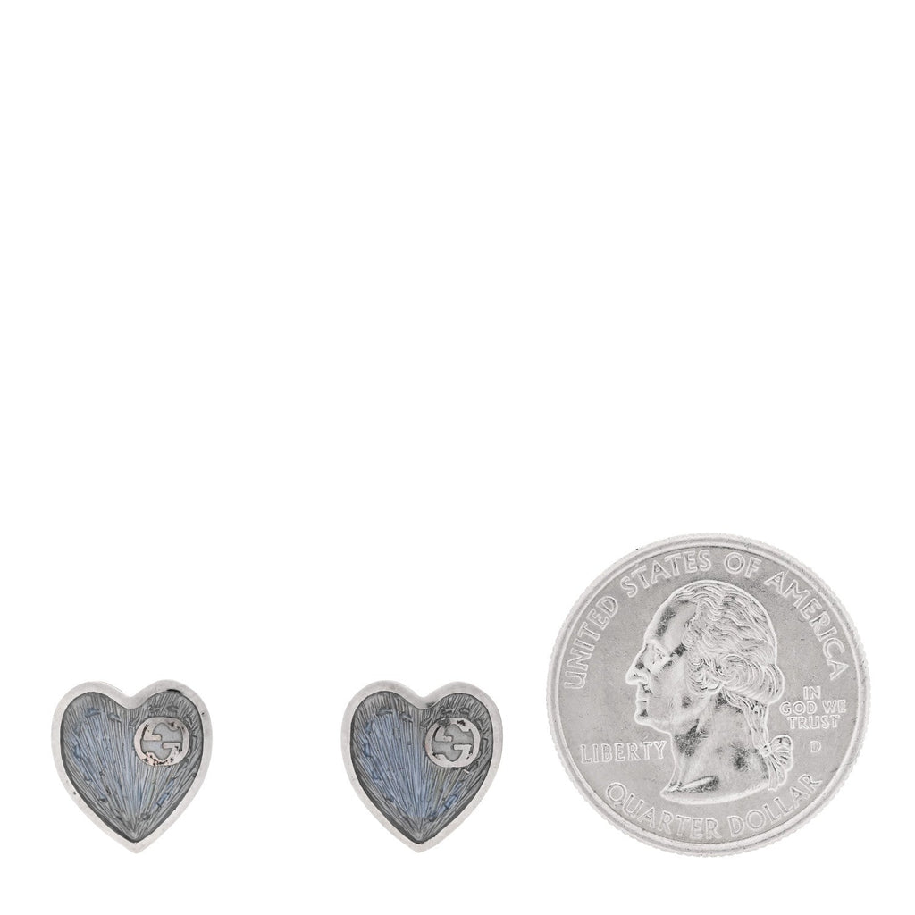 Sterling Silver Enamel Interlocking G Heart Stud Earrings Blue