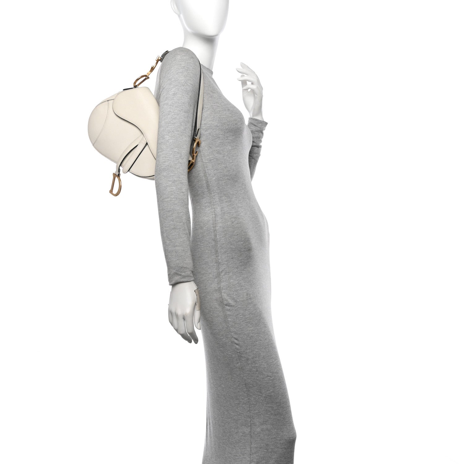 Grained Calfskin Saddle Bag White