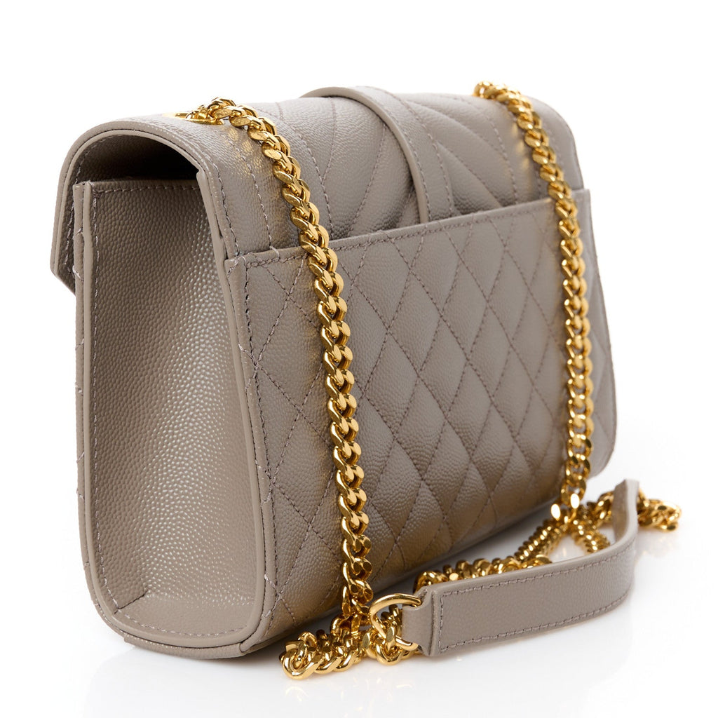 Grain De Poudre Textured Mixed Matelasse Triquilt Small Monogram Satchel Greyish Brown