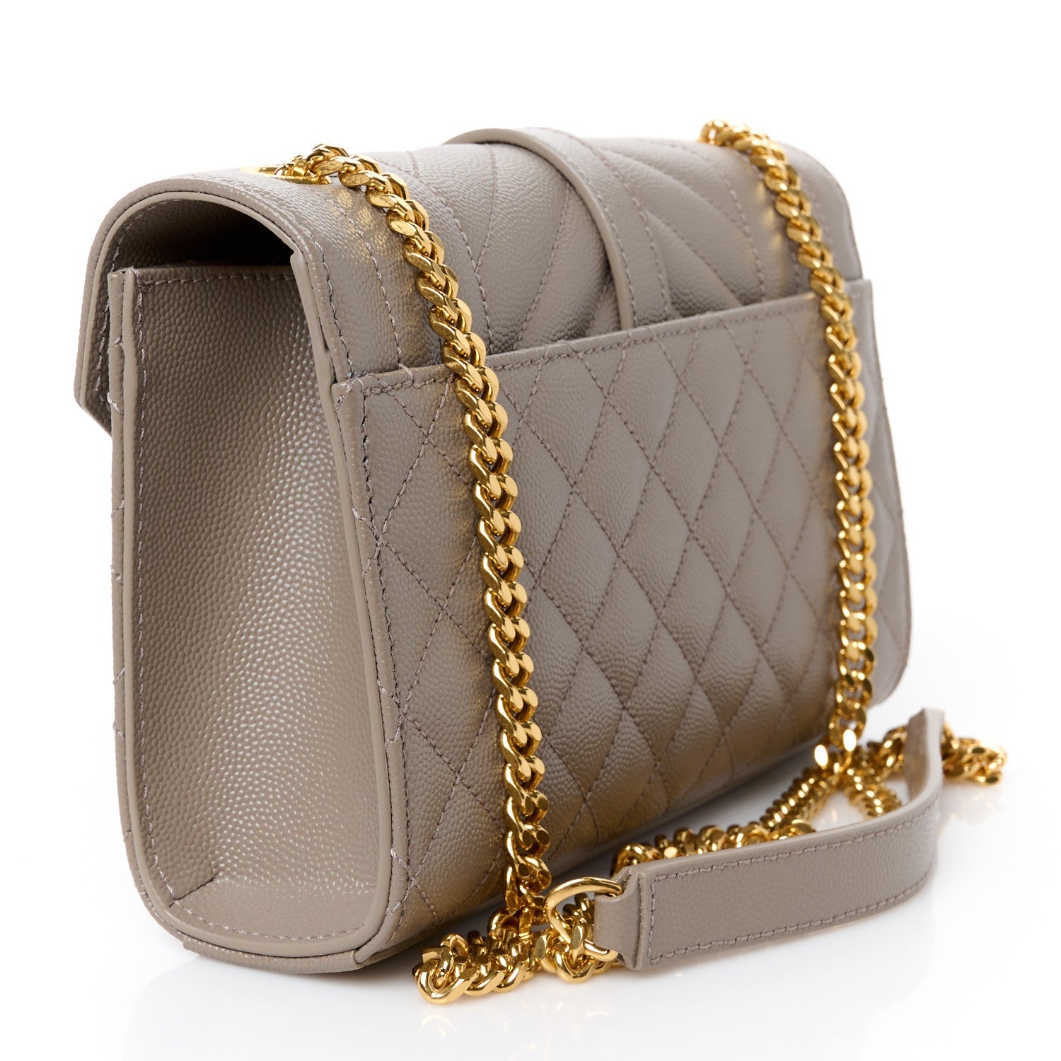 Grain De Poudre Textured Mixed Matelasse Triquilt Small Monogram Satchel Greyish Brown
