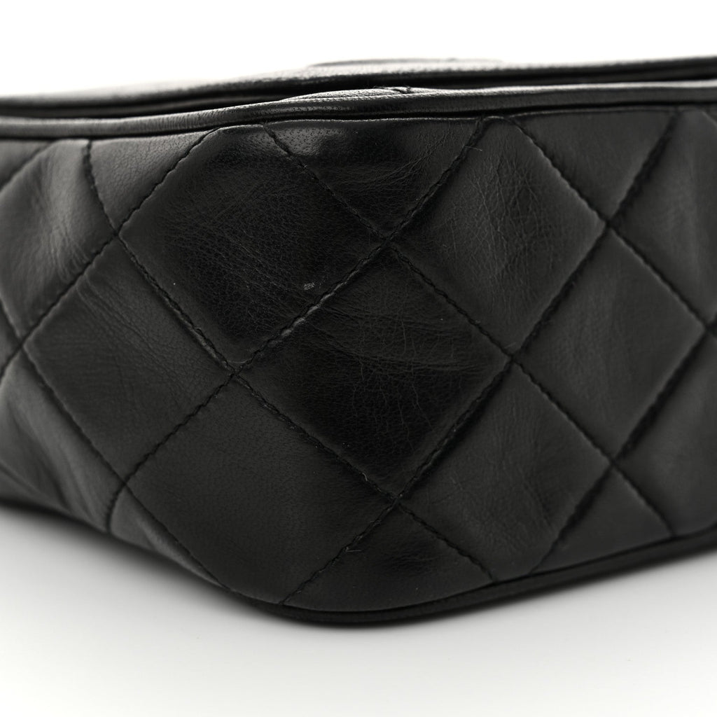 Lambskin Quilted Tassel Camera Case Black