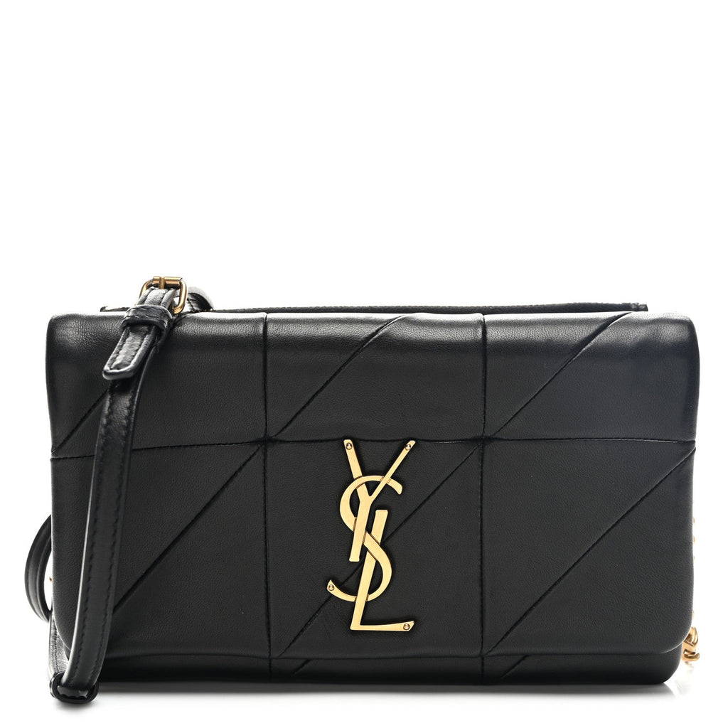 Lambskin Patchwork Monogram Jamie Chain Wallet Black