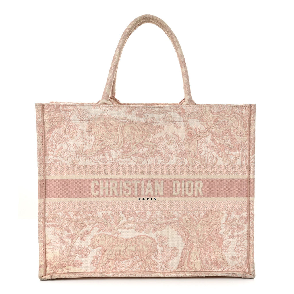 Canvas Toile De Jouy Embroidered Large Book Tote Pink