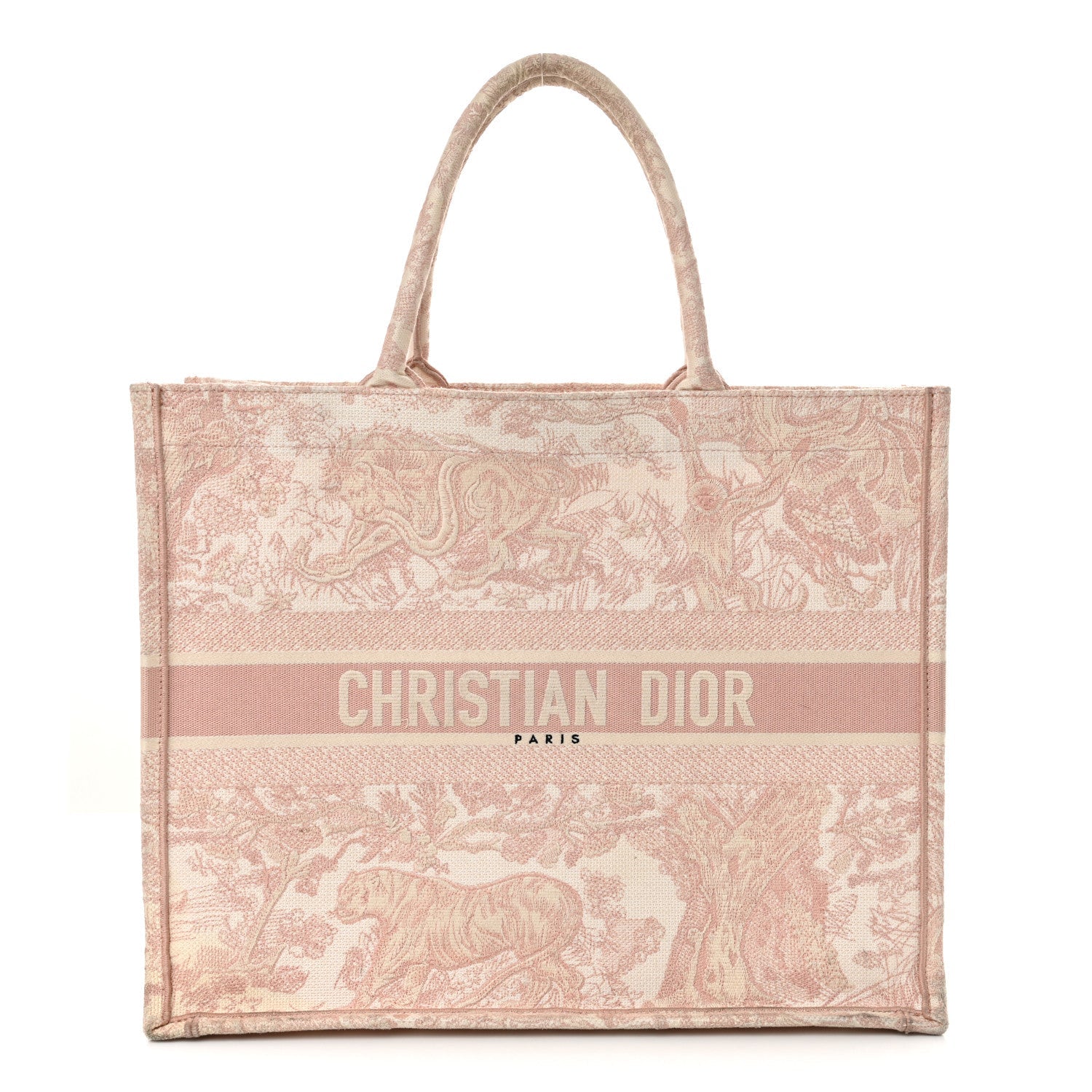 Canvas Toile De Jouy Embroidered Large Book Tote Pink