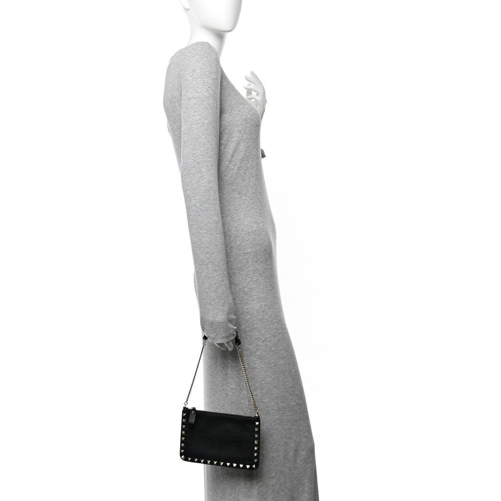 Vitello Rockstud Pouch On Chain Black