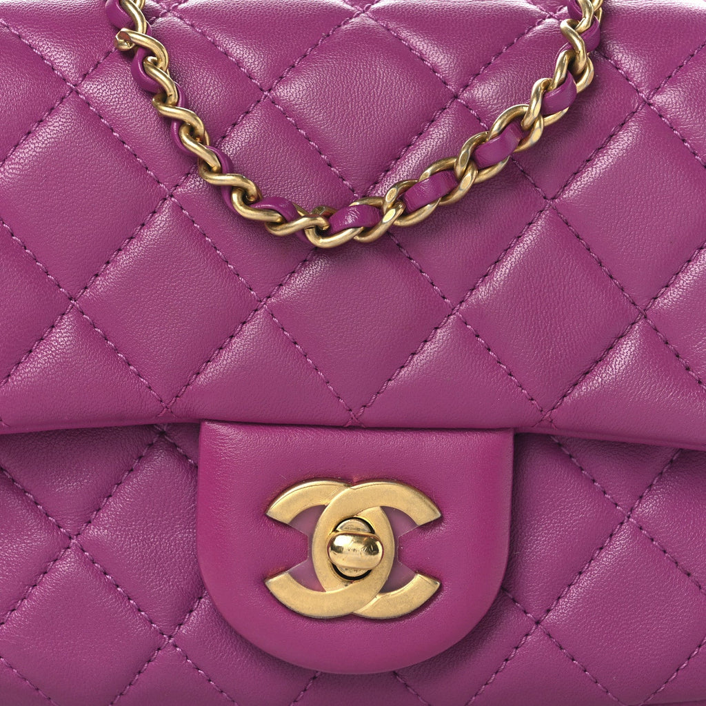 Lambskin Quilted Mini Pearl Crush Flap Purple