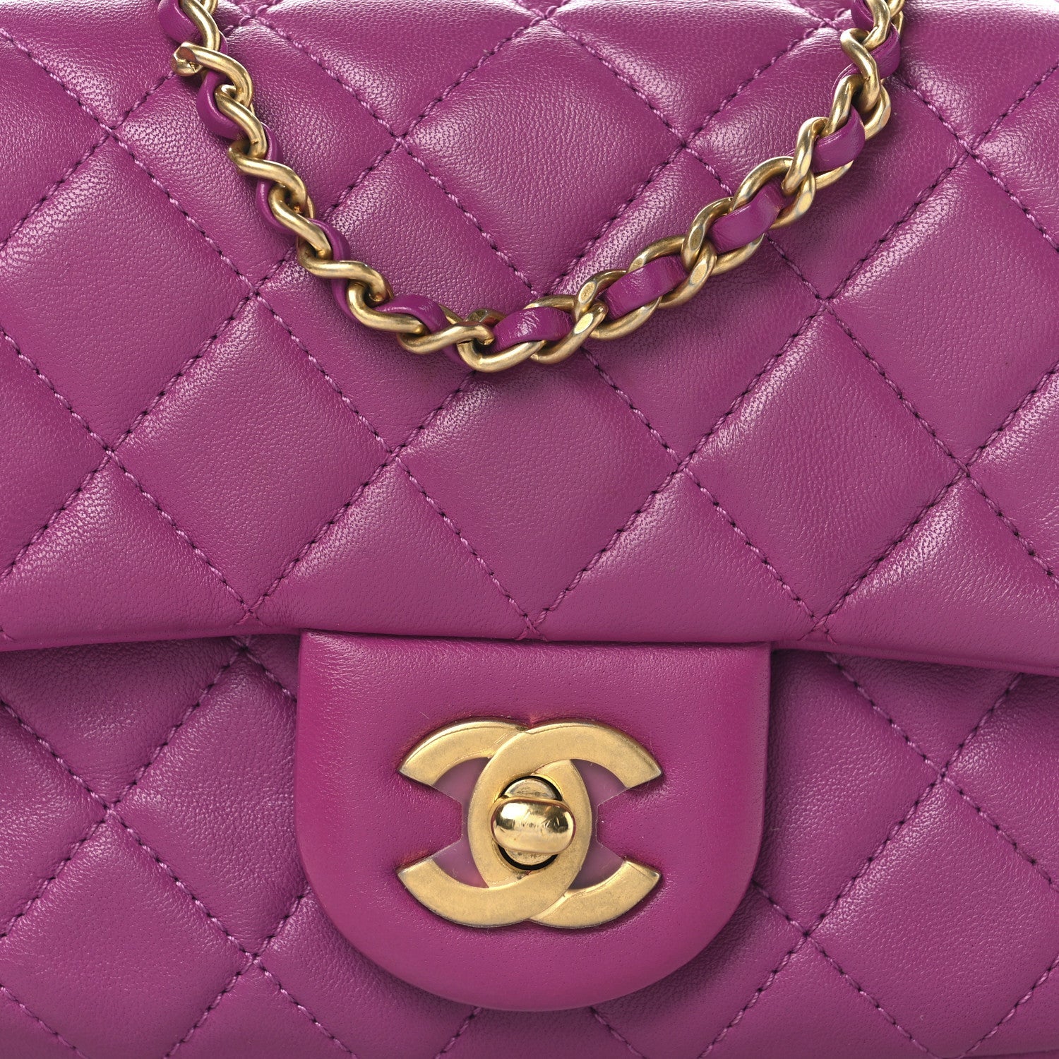 Lambskin Quilted Mini Pearl Crush Flap Purple