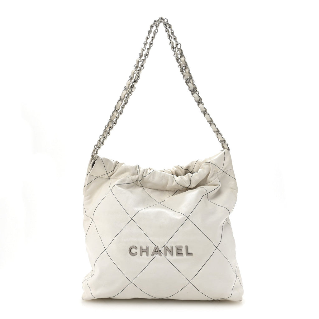 Shiny Calfskin Quilted Small Chanel 22 White Black