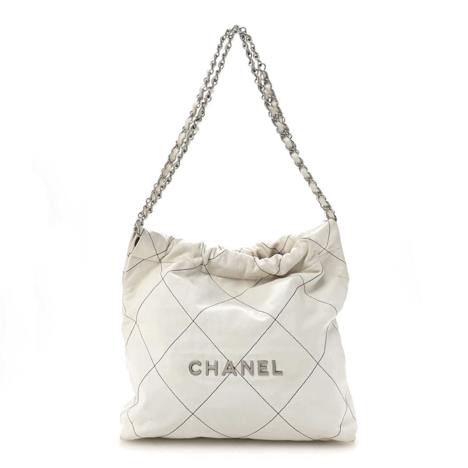 Shiny Calfskin Quilted Small Chanel 22 White Black