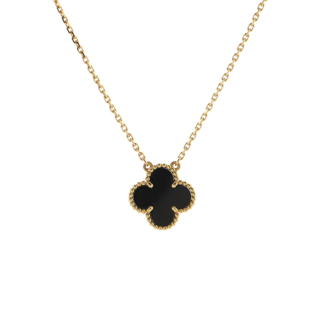 Vintage Alhambra Pendant Necklace 18K Yellow Gold and Onyx