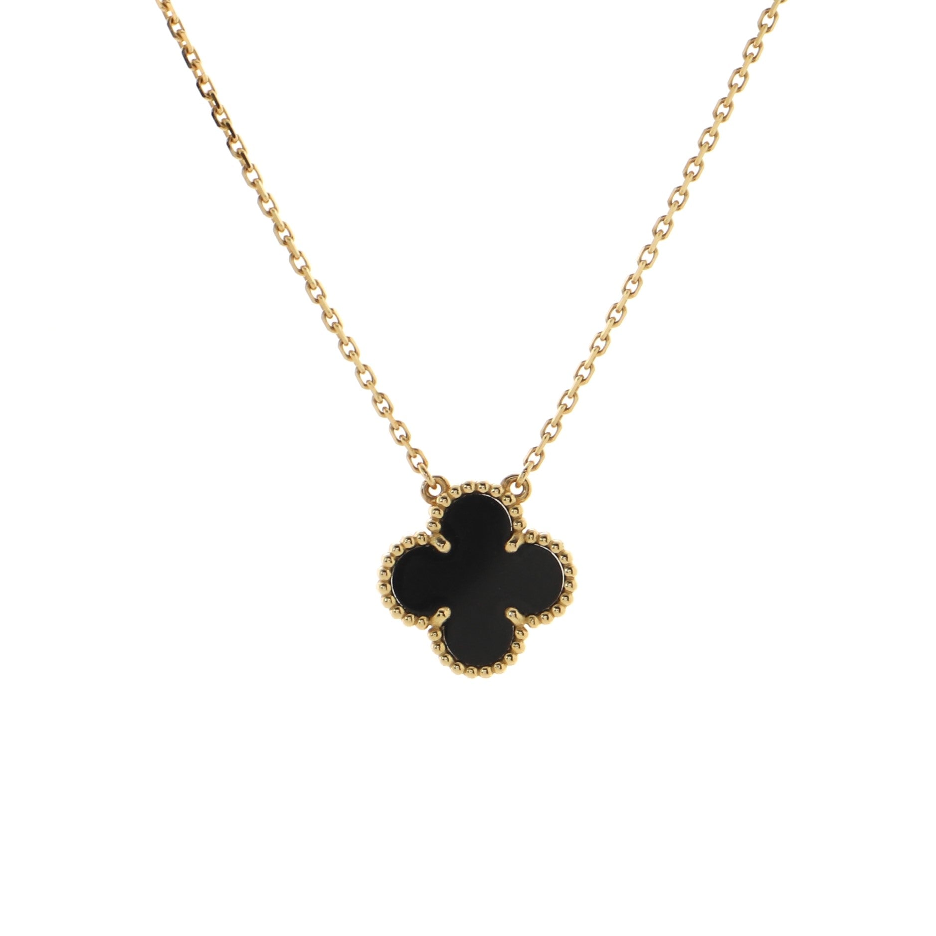 Vintage Alhambra Pendant Necklace 18K Yellow Gold and Onyx