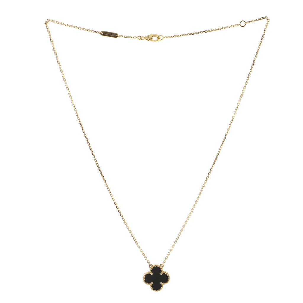 Vintage Alhambra Pendant Necklace 18K Yellow Gold and Onyx