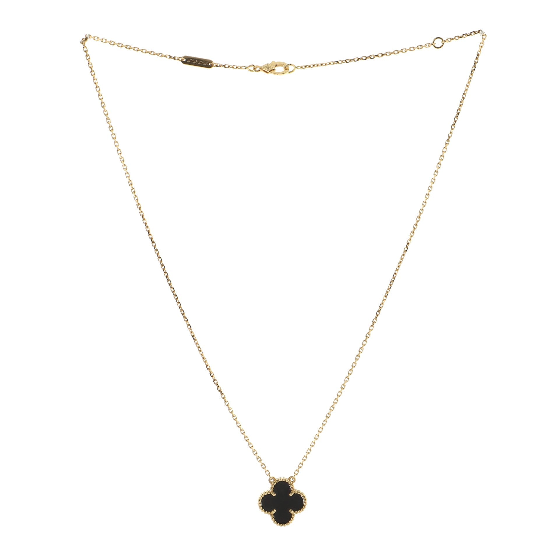 Vintage Alhambra Pendant Necklace 18K Yellow Gold and Onyx