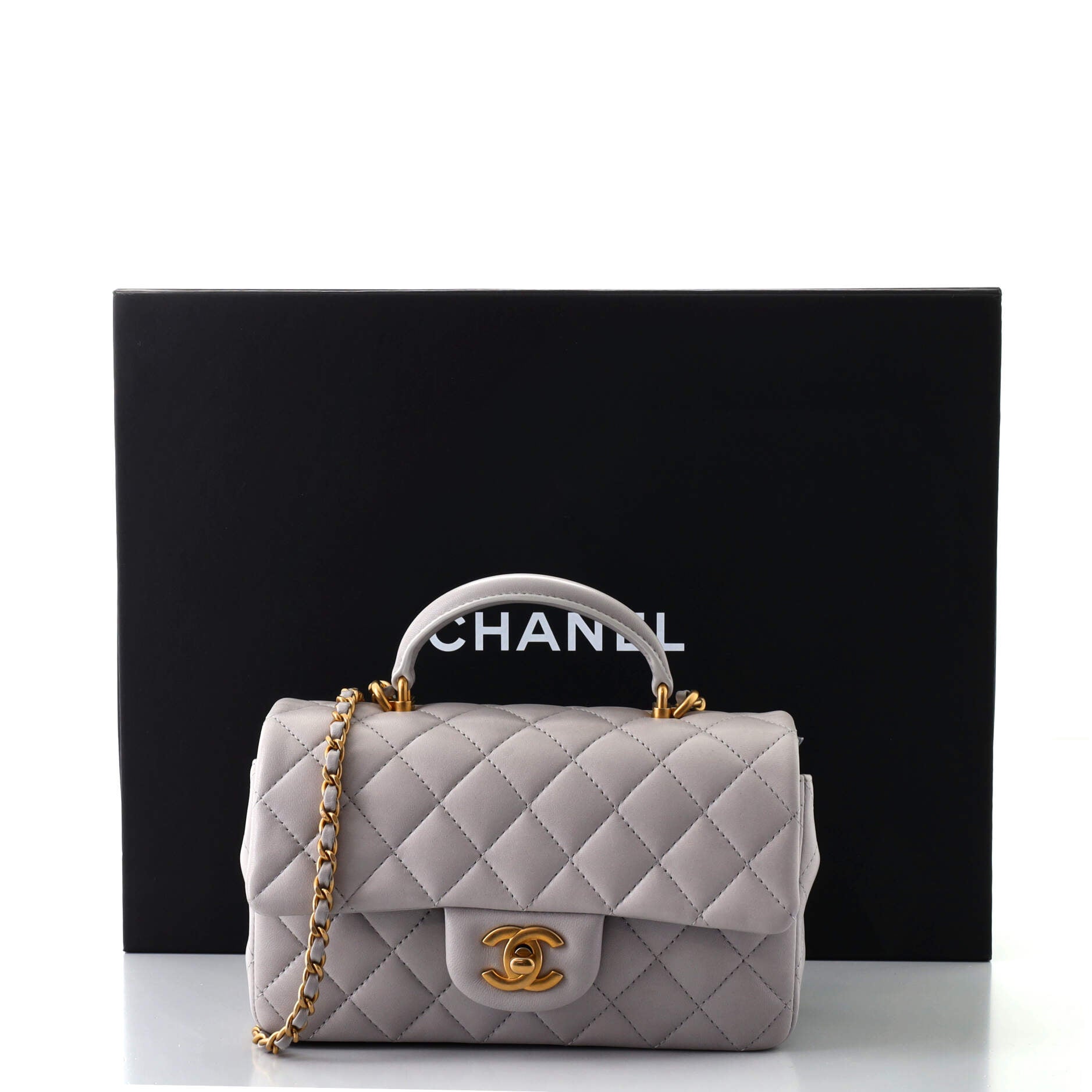 Classic Single Flap Top Handle Bag Quilted Lambskin Mini