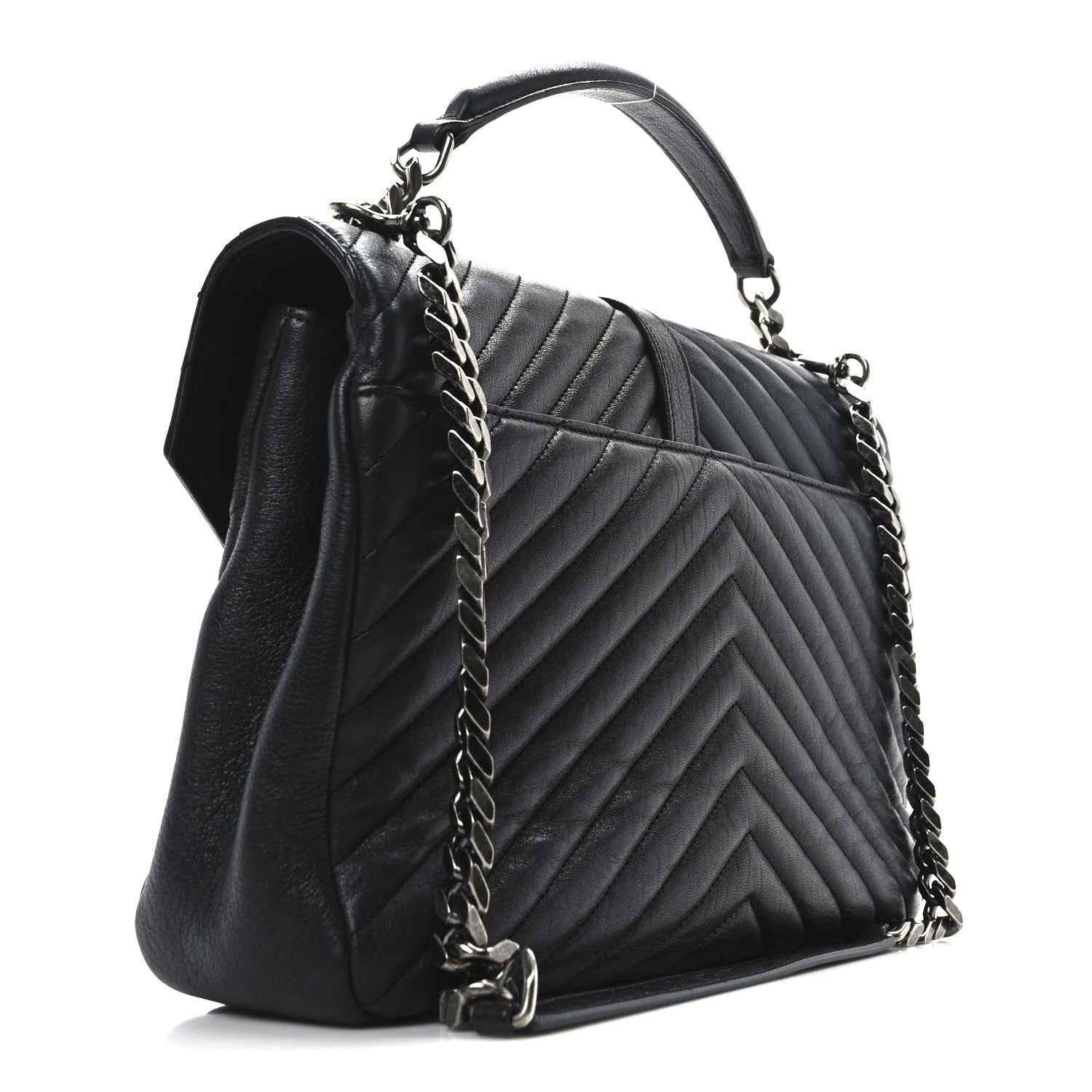 Sheepskin Matelasse Chevron Monogram Large College Satchel Black