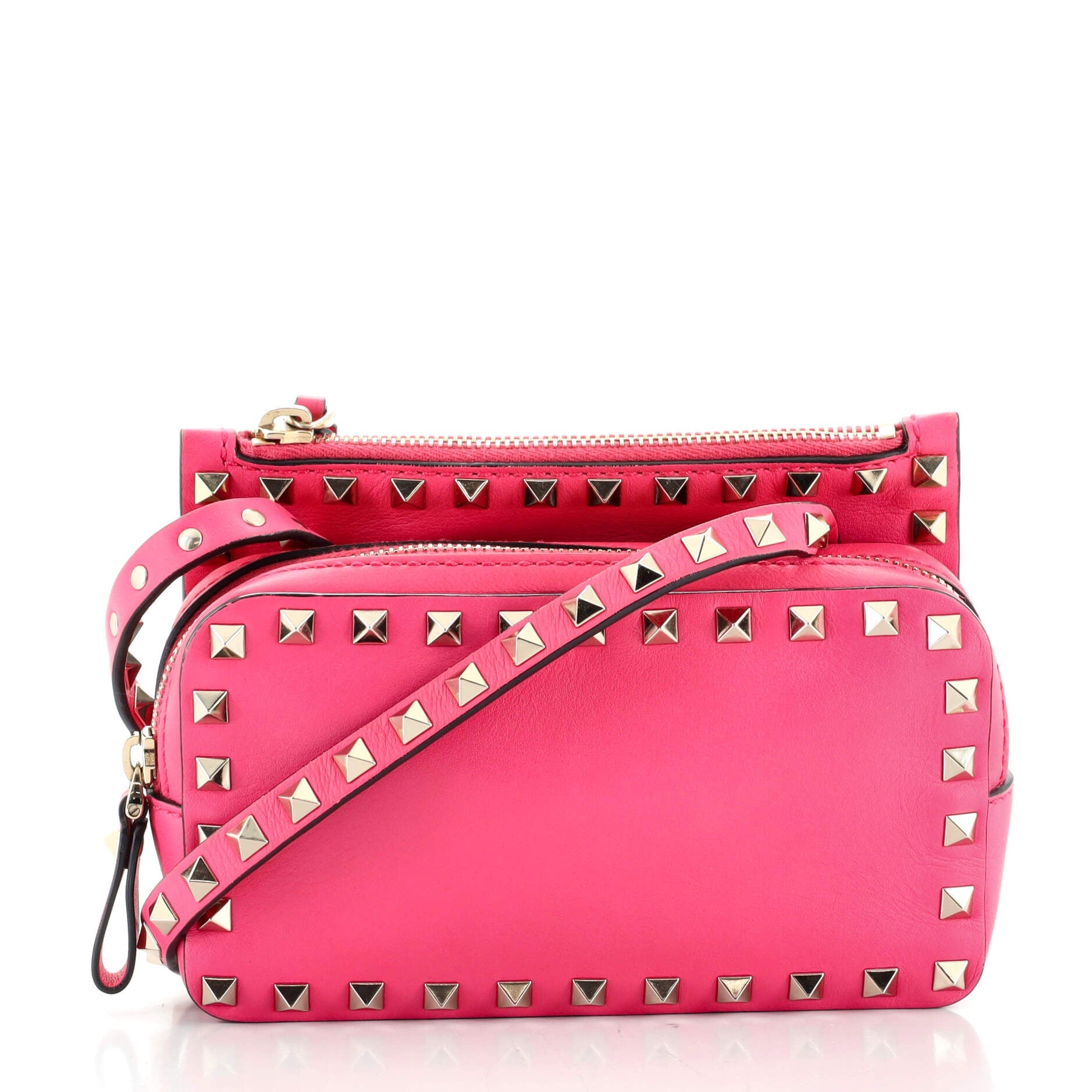 Rockstud Front Pocket Zip Shoulder Bag Leather Mini