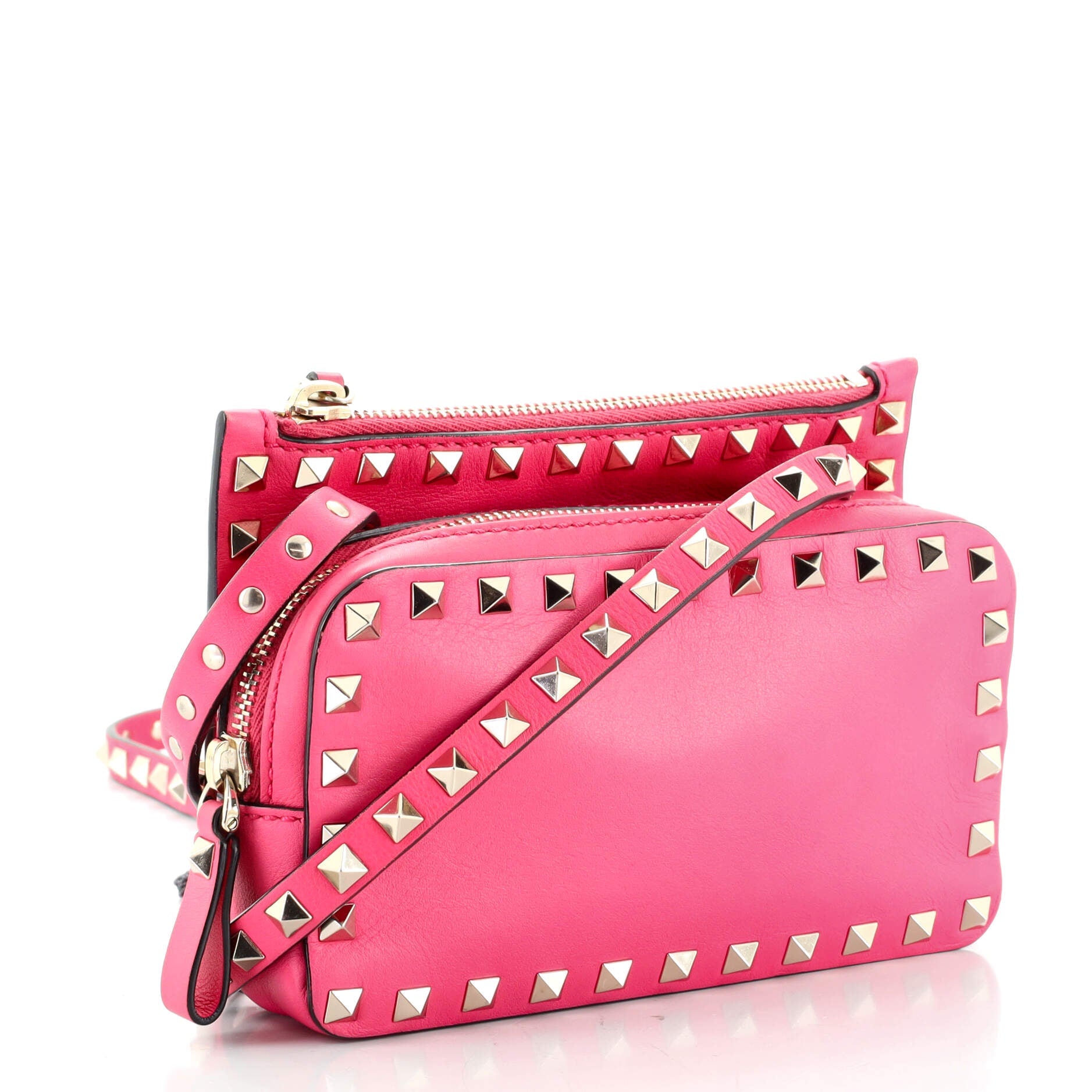 Rockstud Front Pocket Zip Shoulder Bag Leather Mini