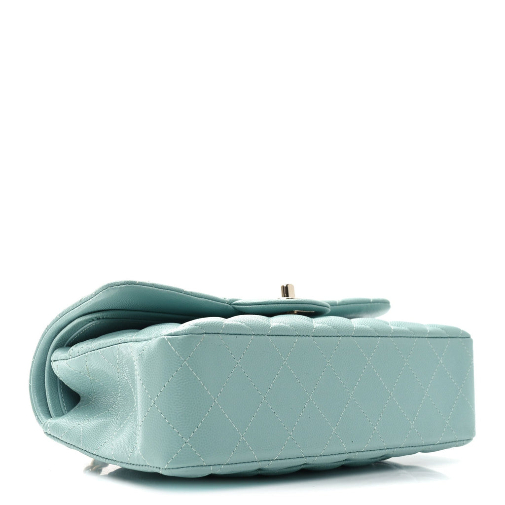Caviar Quilted Small Double Flap Light Blue