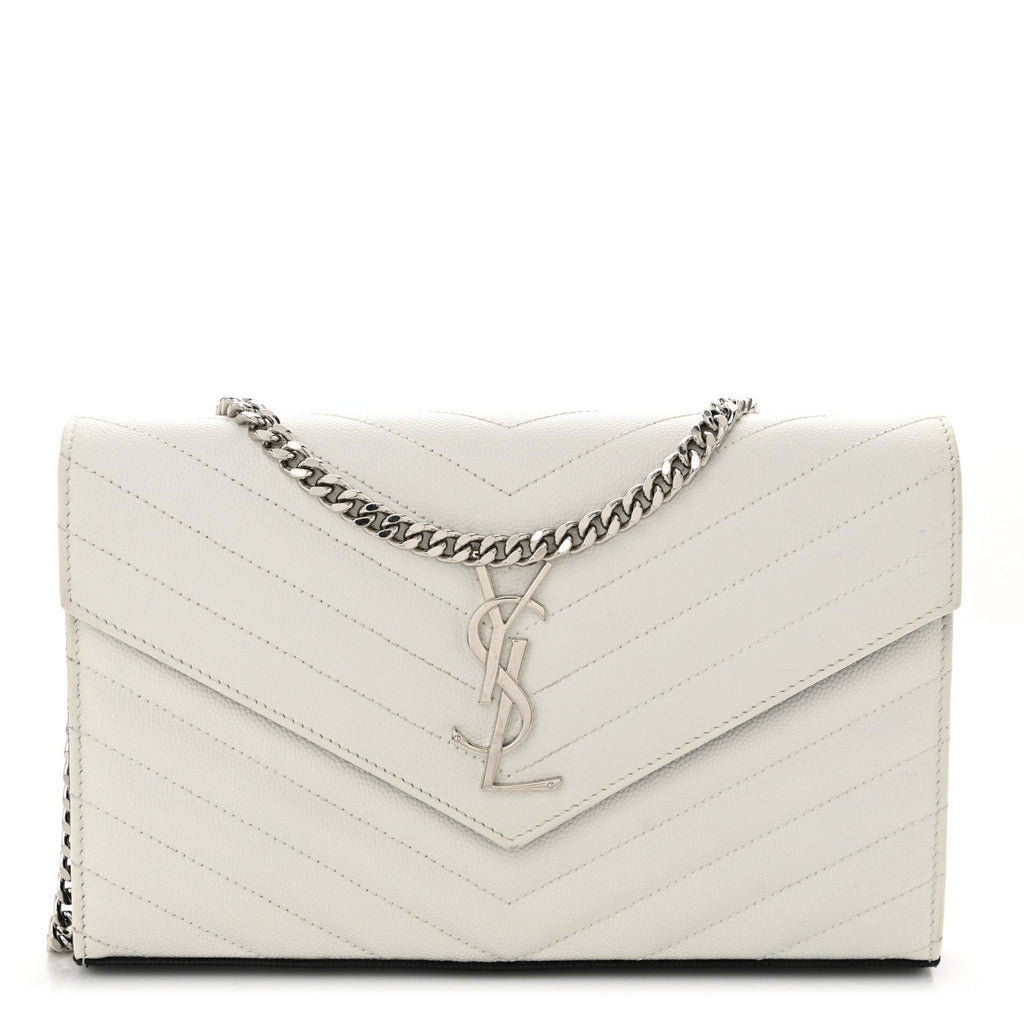 Grain De Poudre Matelasse Bi-Color Chevron Monogram Chain Wallet White Black