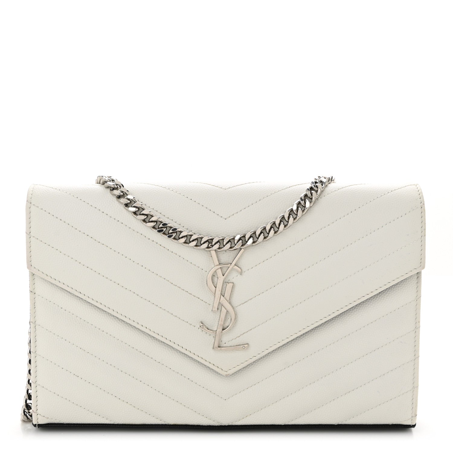 Grain De Poudre Matelasse Bi-Color Chevron Monogram Chain Wallet White Black