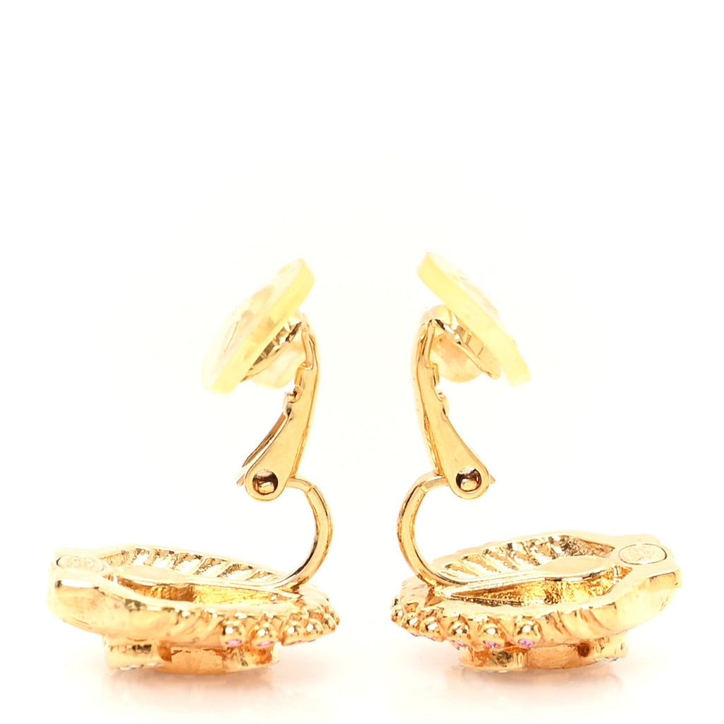 Crystal CC Shell Clip On Earrings Gold