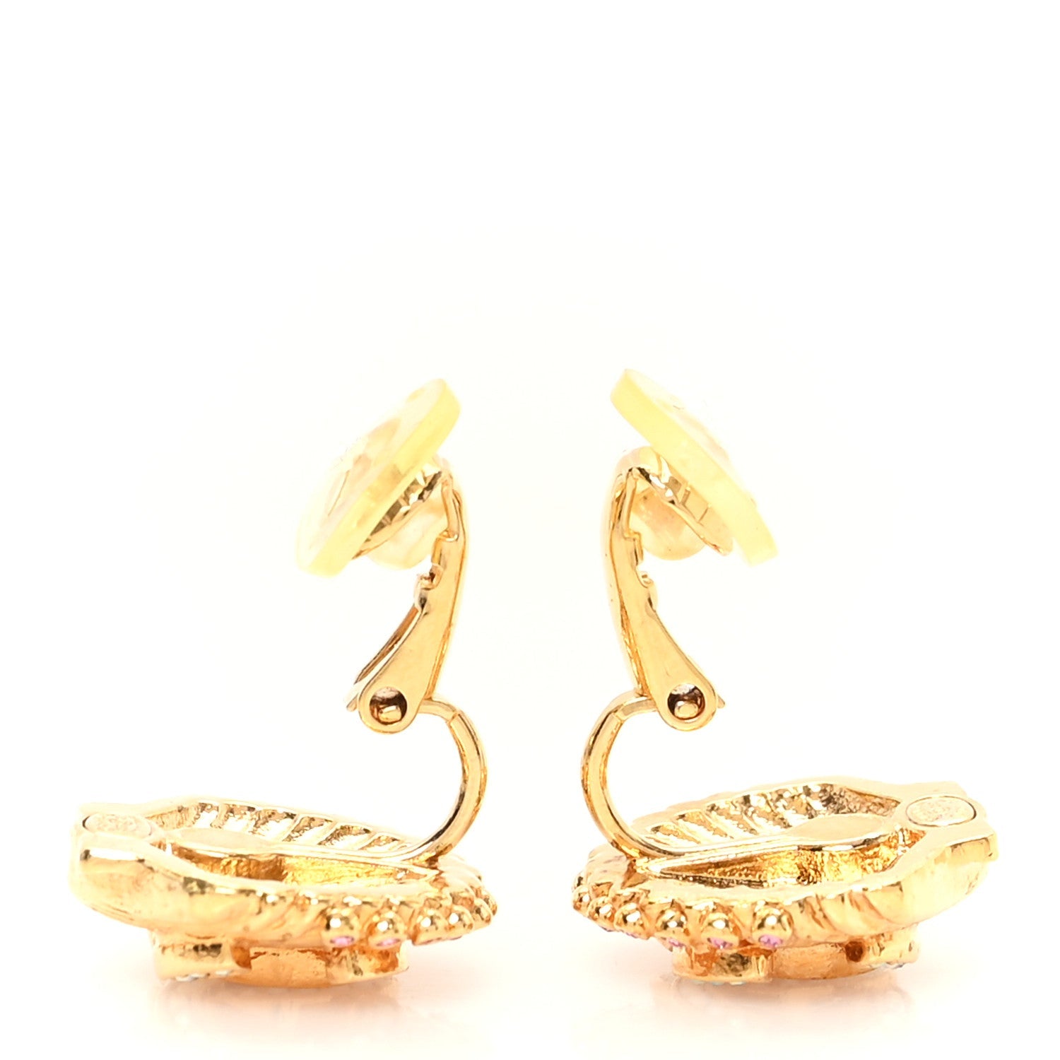 Crystal CC Shell Clip On Earrings Gold