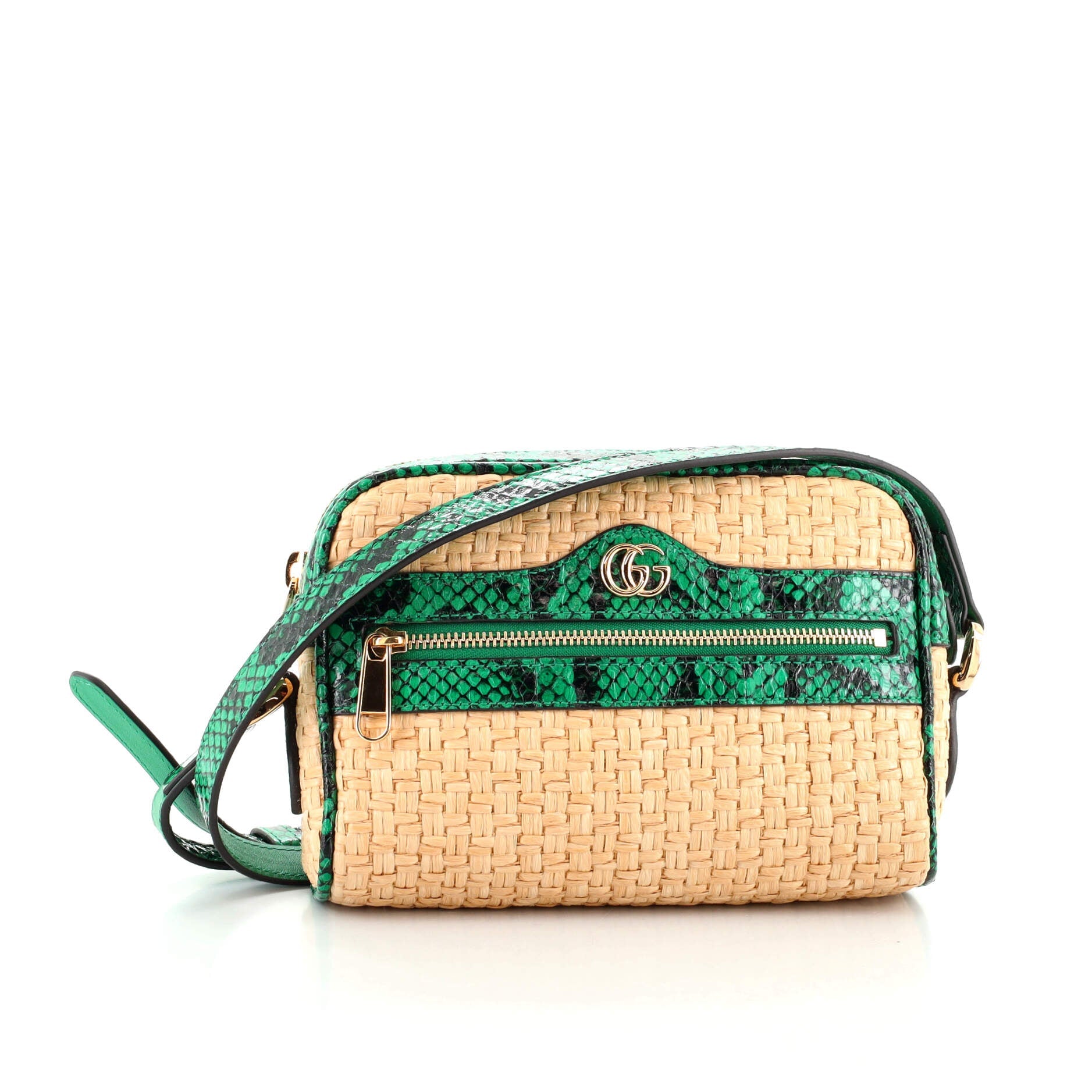 Ophidia Shoulder Bag Raffia with Snakeskin Mini
