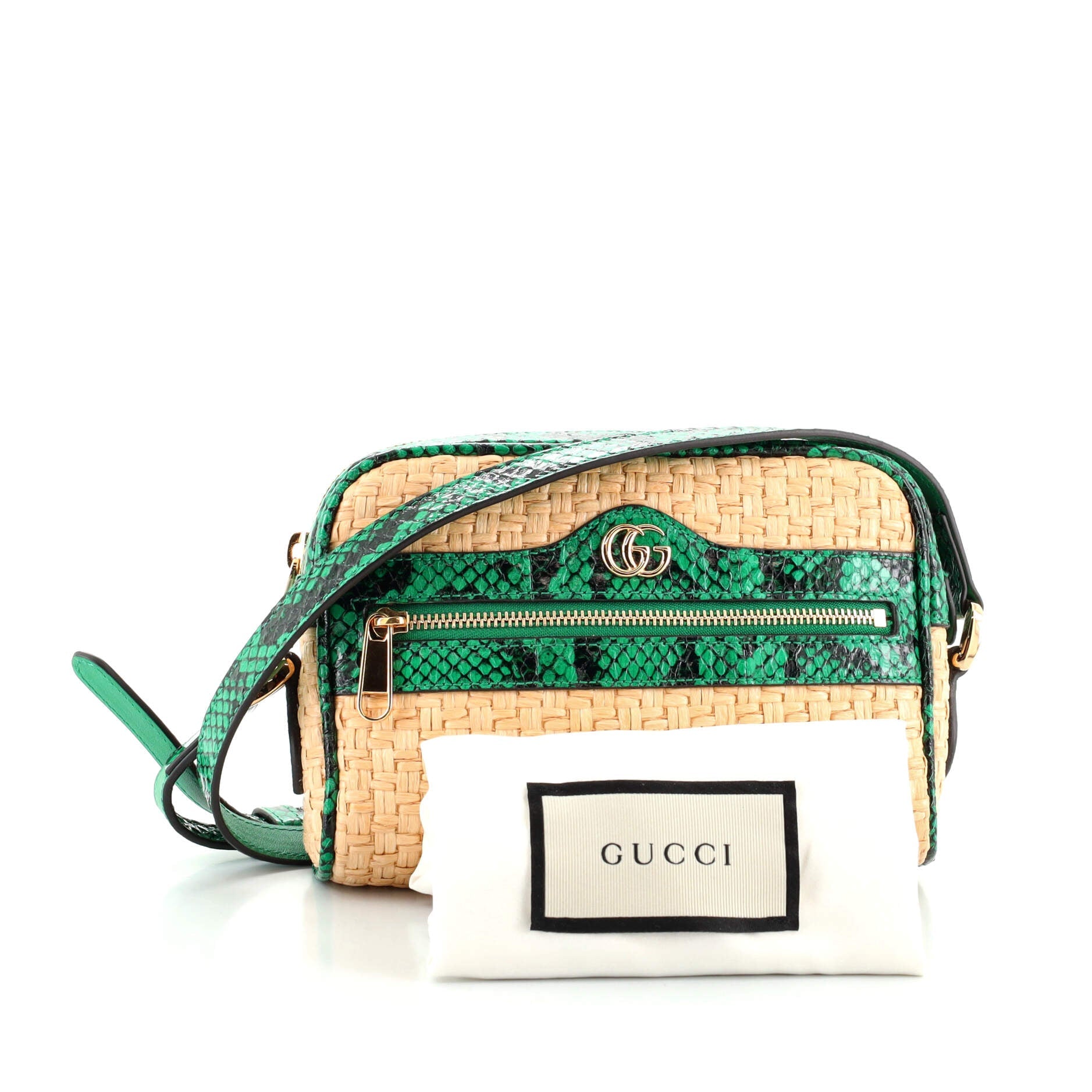 Ophidia Shoulder Bag Raffia with Snakeskin Mini