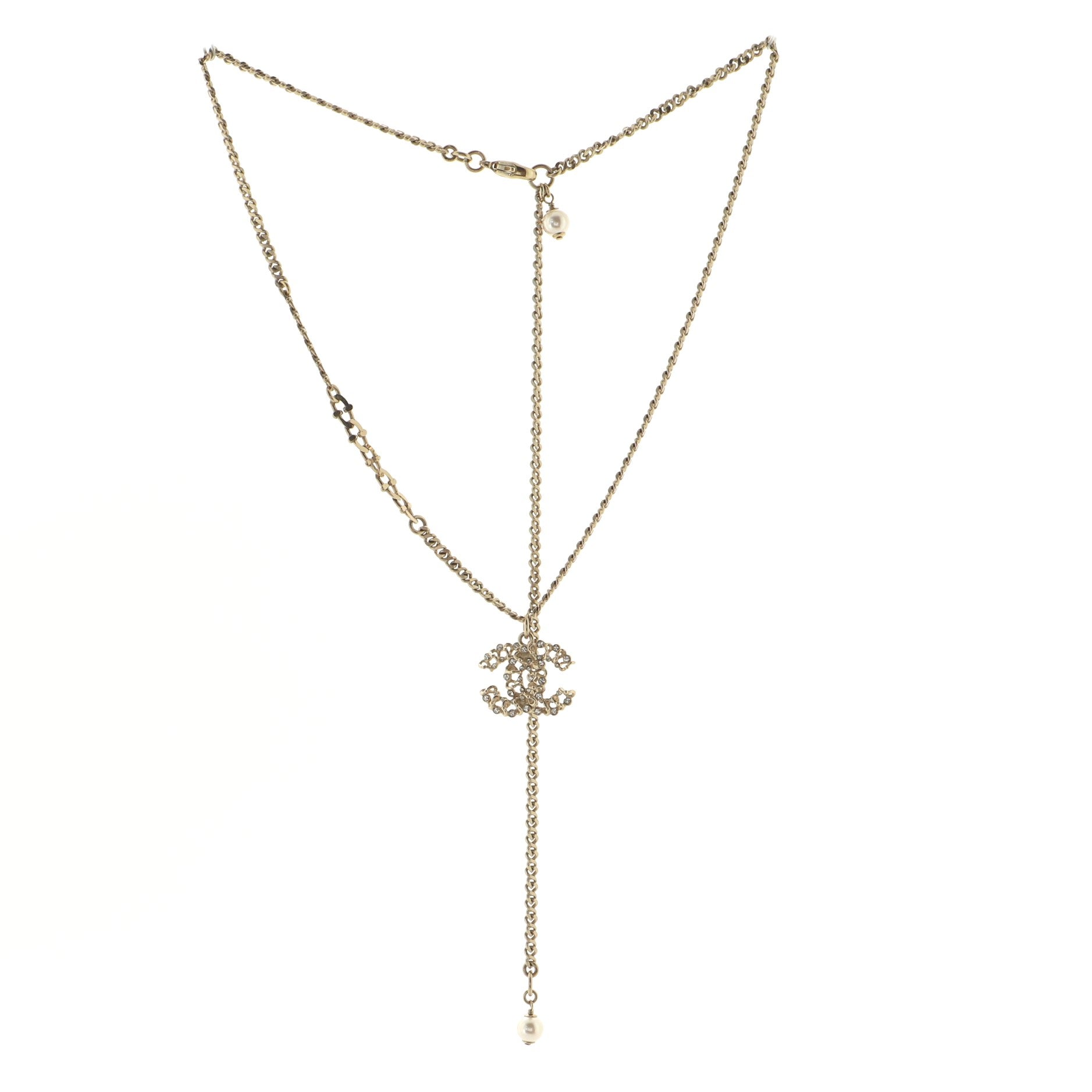 CC Long Pendant Necklace Crystal Embellished Metal