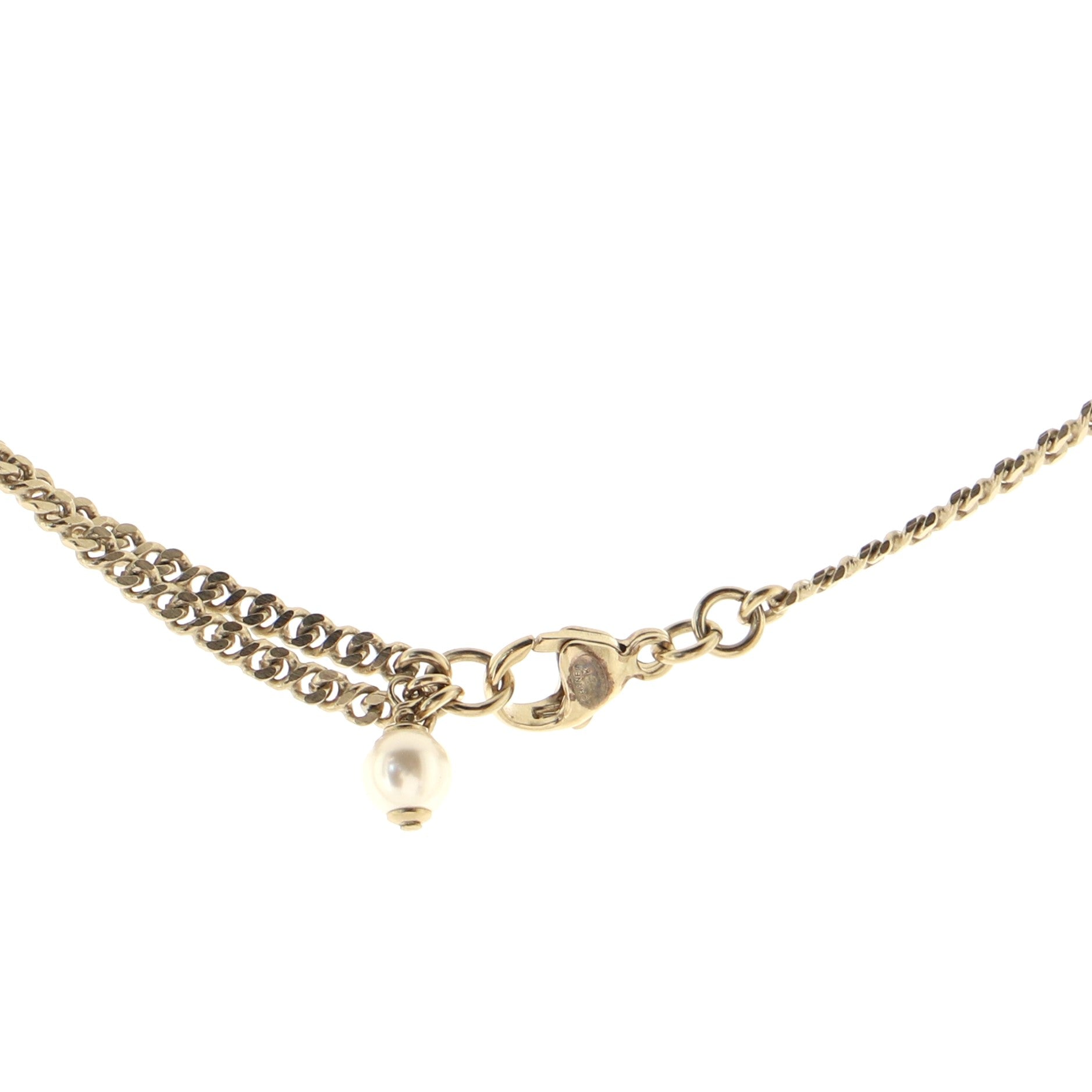 CC Long Pendant Necklace Crystal Embellished Metal