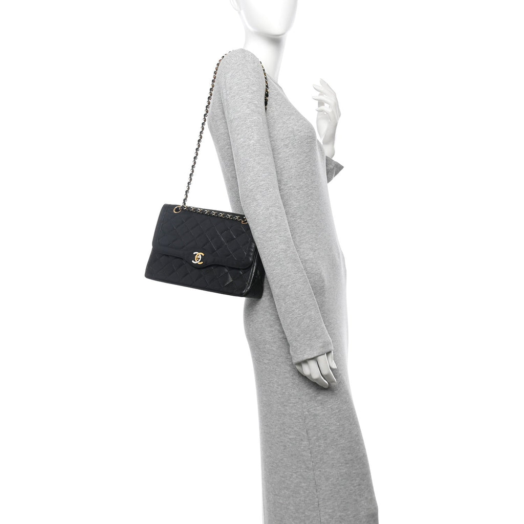 Lambskin Quilted Medium Double Flap Bag Black