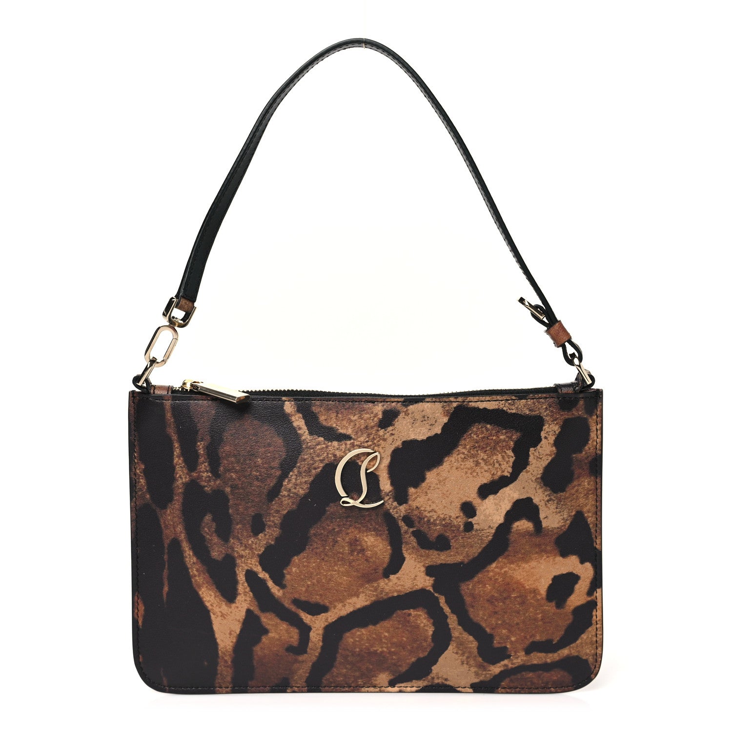 Calfskin Leopard Print Loubi54 Pouch Brown Gold