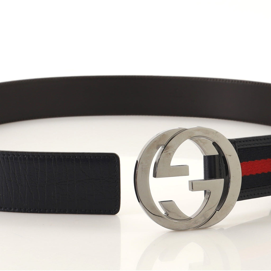 Interlocking G Web Belt Canvas and Leather Wide 105