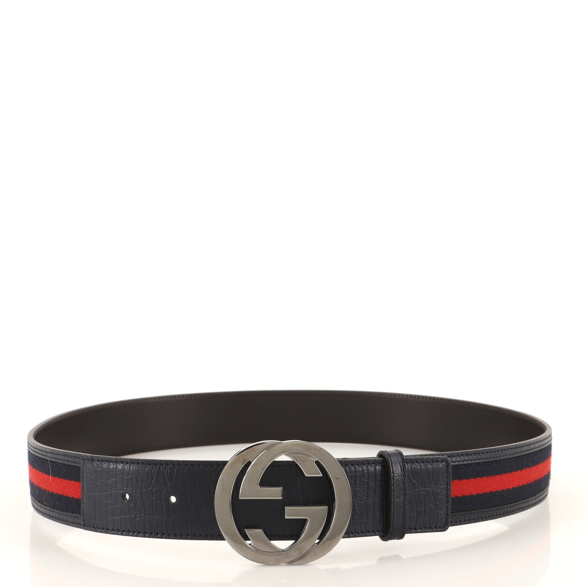 Interlocking G Web Belt Canvas and Leather Wide 105