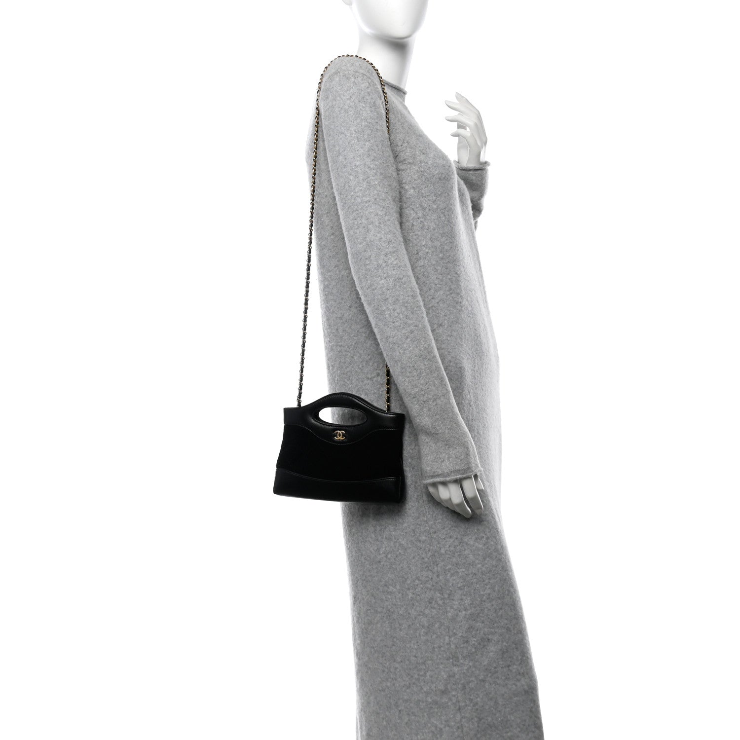 Suede Shiny Crumpled Calfskin Quilted Nano 31 Shopping Bag Black